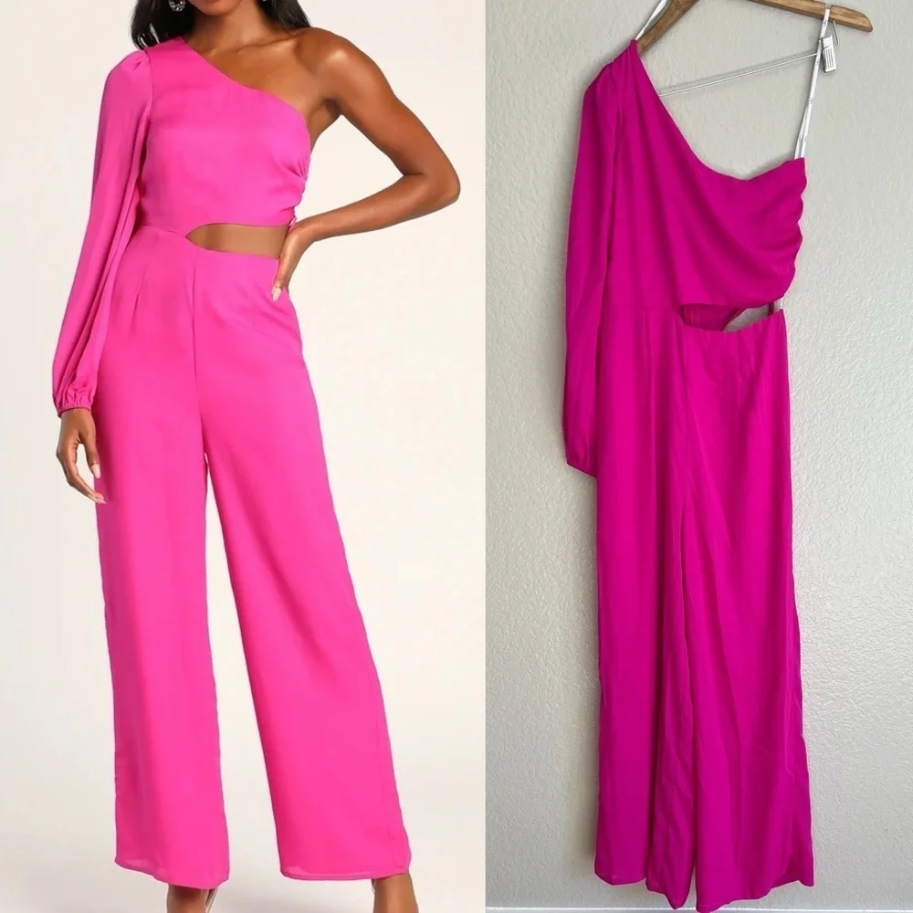 Hot Pink One-Shoulder Cutout Jumpsuit